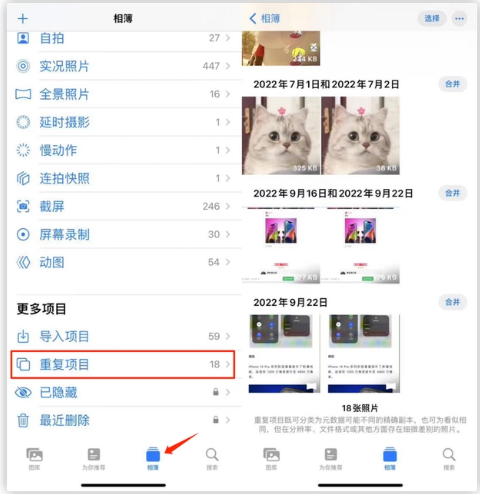 弋阳苹果手机维修分享iOS 16 中相册重复项目功能使用方法 